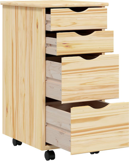 Office Storage Drawer from Solid Wood with Wheels Transparent Varnish 34x39x65.5cm