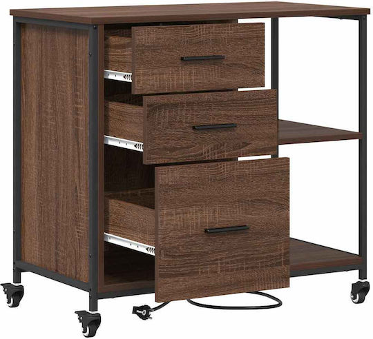 Cabinet De Birou Din Lemn Cu Roți Maro Stejar 76x41x72cm