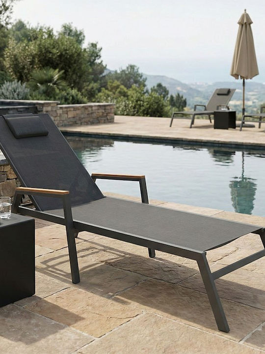 Liegestuhl Aluminium Koby mit Textilene-Stoff Charcoal 200x70x48cm.