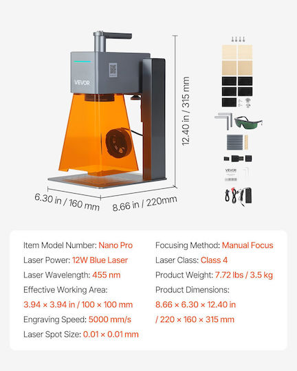Vevor Laser Engraver 12W Κατάλληλο για Ακρυλικό / Plexiglass / Δέρμα