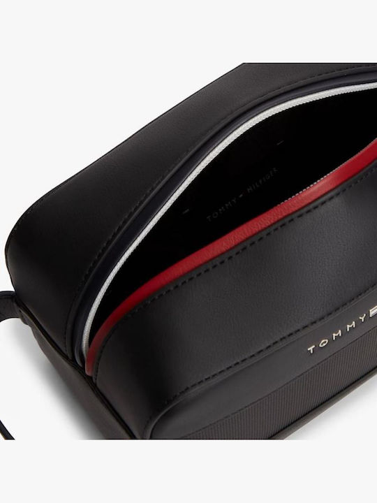 Tommy Hilfiger Männer Metall Logo Textur Kulturbeutel Schwarz