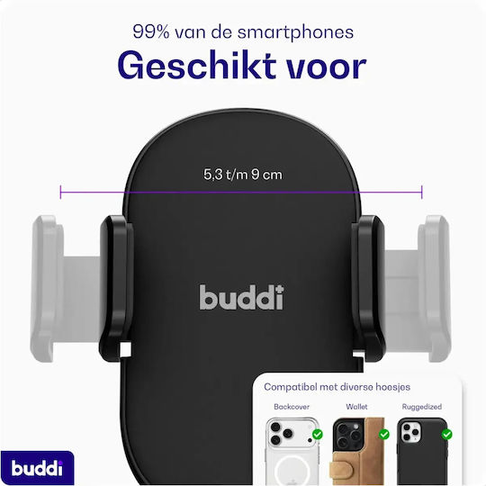 Βάση Κινητών Αυτοκινήτου Buddi Way 2 Ανθεκτική Βεντούζα Ταμπλό Παρμπρίζ 5 Έτη Εγγύηση Black 8719246496561