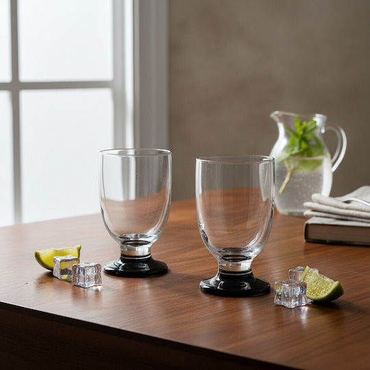 Domumart Set Gläser Wasser aus Glas in Schwarz Farbe Mit Stiel 290ml 6Stück