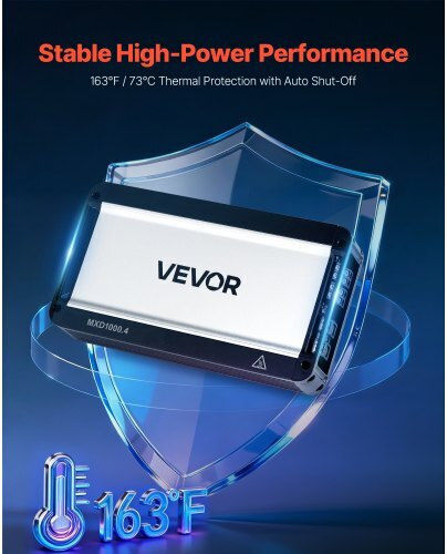 Vevor Car Audio Amplifier 4-channel Bridgeable Car Amplifier Multichannel Class D Stereo Amp Max 4 X 500w At 4 Ohms 4 X 1000w At 2 Ohms High Output Suvs Pickups Off-road Vehicles