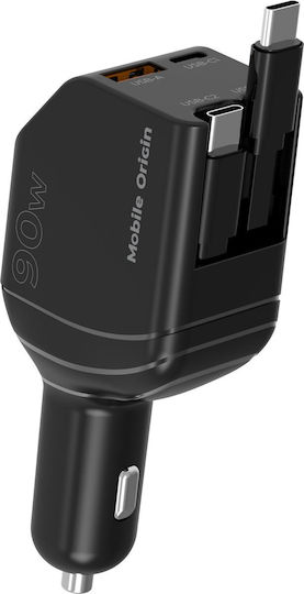 Mobile Origin 90w Car Charger Ca22 Usb-c + Usb-a 2x Usb-c Cable Mo-90cch-ca22