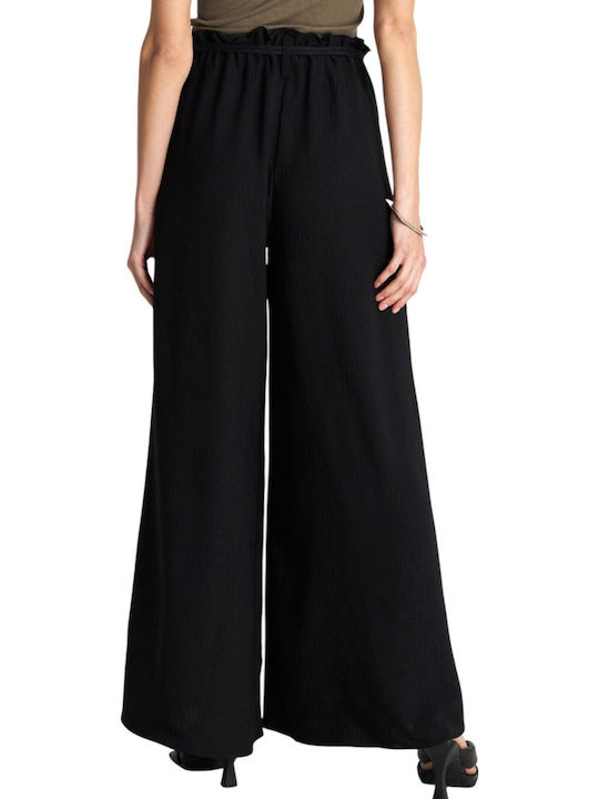 Women's Fabric Trousers with Elastic Black