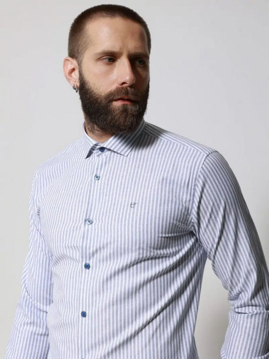 Long Sleeve Shirt in Regular Fit Striped Blue