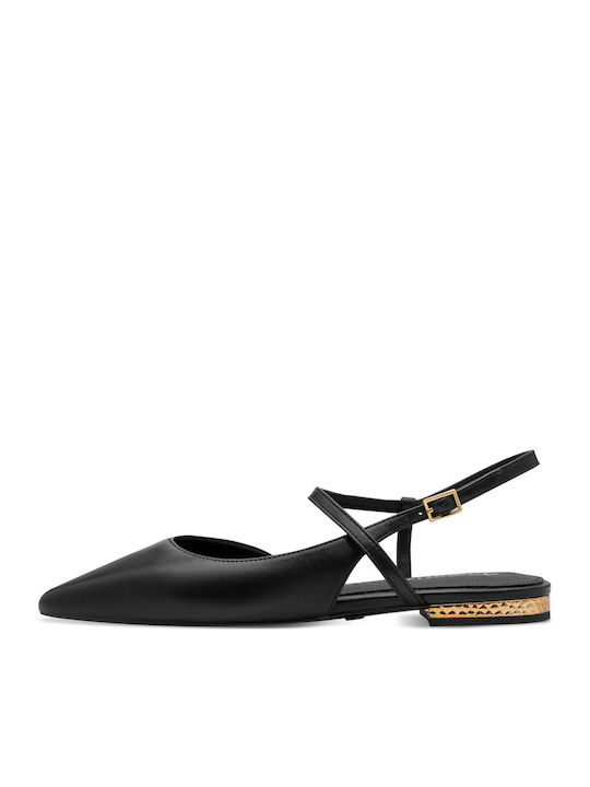 Leather Heels with Strap and Low Heel Black