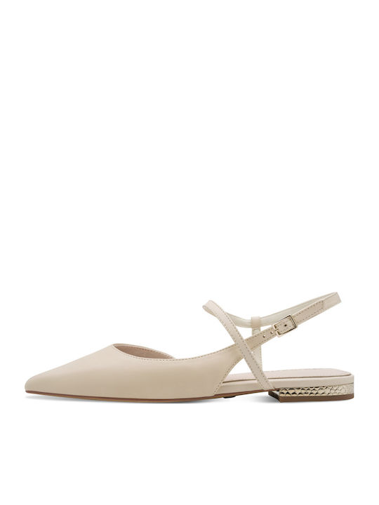 Leather Heels with Strap & Low Heel Ecru
