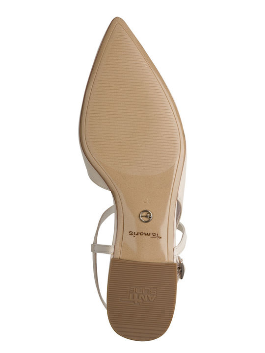 Leather Heels with Strap & Low Heel Ecru
