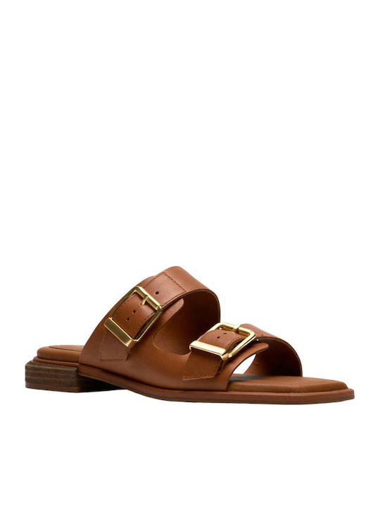 Ariany Bay Mule Leather Women's Flat Sandals Anatomic in Tabac Brown Color