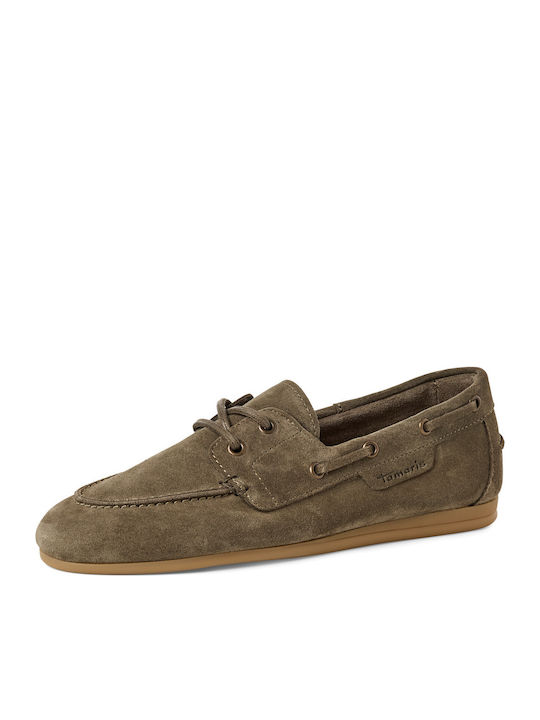 Leather Women's Moccasins in Green Color