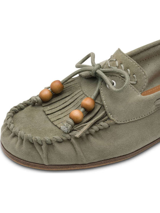 Leather Women's Loafers in Green Color