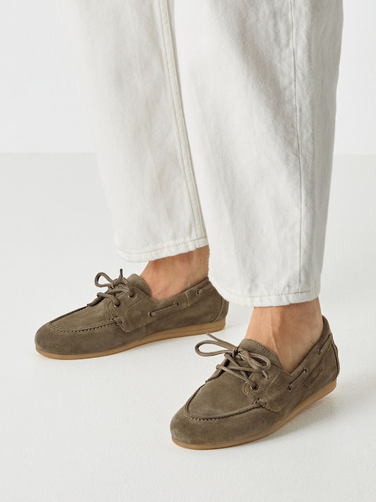 Leather Women's Moccasins in Green Color