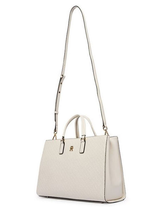 Tommy Γυναικεία Satchel Τσάντα από Συνθετικό Δέρμα Εκρού