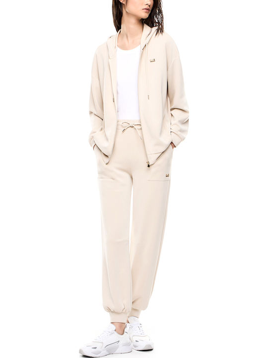 Long Women's Sweatshirt Jacket Hooded Beige