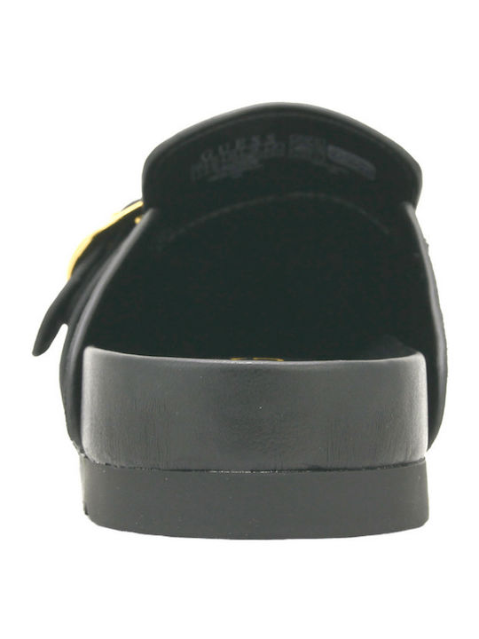Flach Leder Mules in Schwarz Farbe