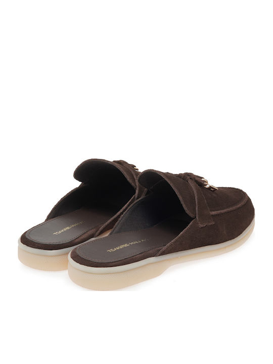 Flat Suede Mules σε Καφέ Χρώμα