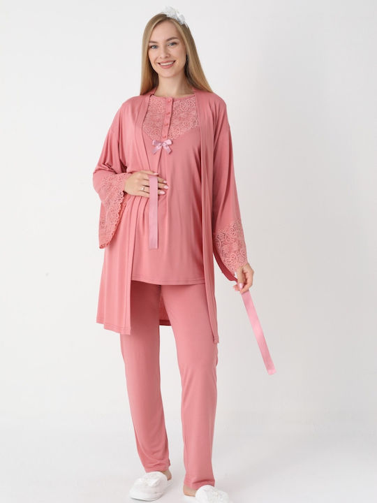 erdeniz Pyjama mit Morgenmantel Schwangerschaft & Stillen Salmon