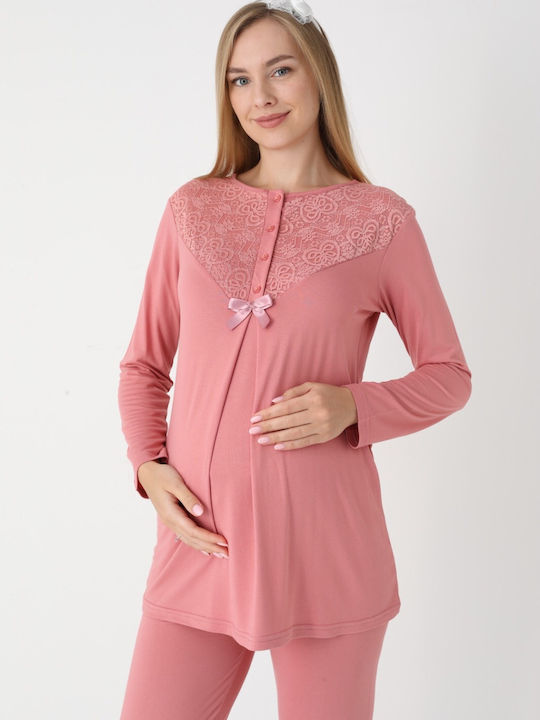 erdeniz Pyjama mit Morgenmantel Schwangerschaft & Stillen Salmon