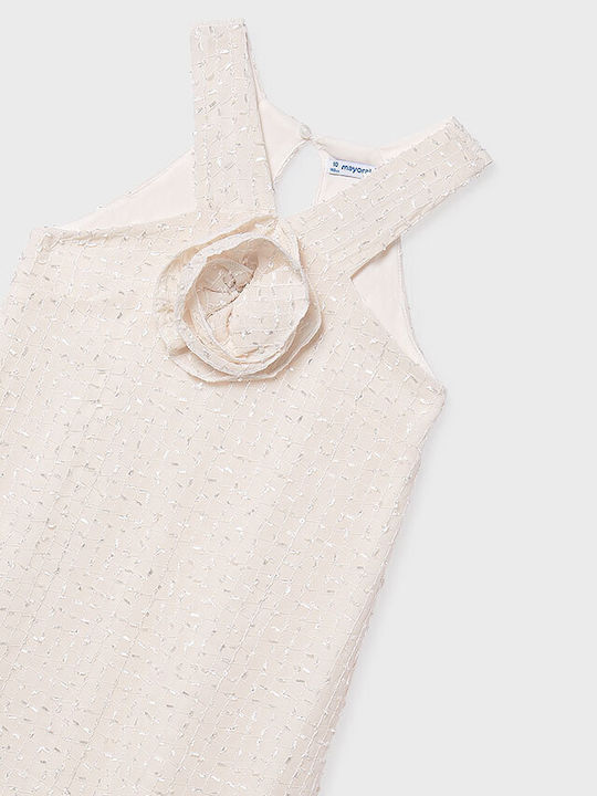Mädchenkleid Ärmellos Blumen Beige Offen