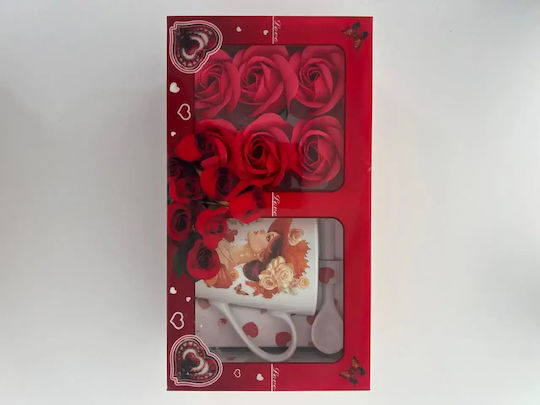 Red Gift Box Transparent Lid Includes 6 Red Roses