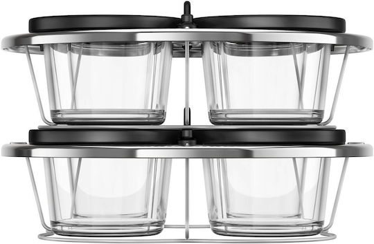 Tefal Комплект 8 Стъклени Контейнери Поставка За Капаци Xa6140e0 Съвместим С Tefal Cook4me Мултикукър Серия Cy85xx Cy91xx Прозрачен