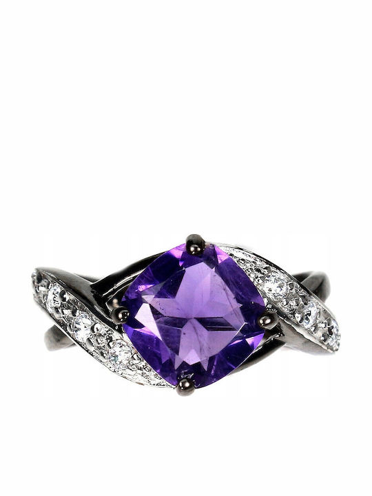 Inel Argint Ametist Natural Zircon Marimea 11.5
