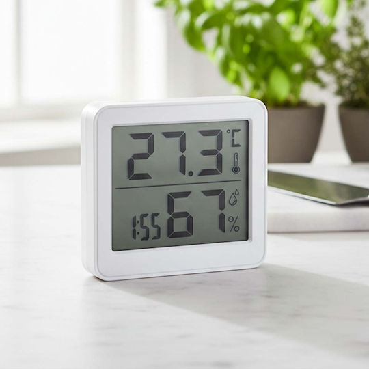 Avizar Digital Indoor Thermometer Hygrometer 3v Compact Lcd Screen White