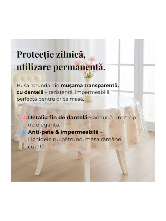 Τραπεζομάντηλο Ροτόντα με Δαντέλα Αλέκιαστο Διάφανο Φ180εκ.