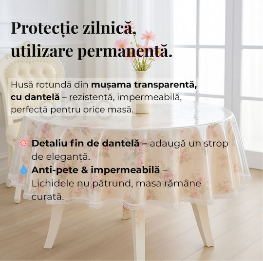 Rotundă Cu Dantelă Rezistent La Pete Transparent Φ180cm Rotundă Cu Dantelă Rezistent La Pete Transparent Φ180cm
