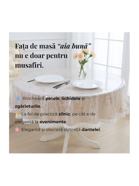 Τραπεζομάντηλο Ροτόντα με Δαντέλα Αλέκιαστο Διάφανο Φ180εκ.