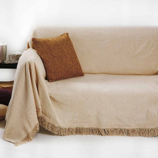 Anna Riska 1300 Viersitzer-Sofa Überwurf Chenille 180x320cm Sand