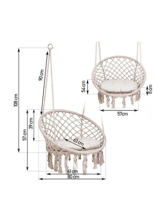 Fabric Swing Beige with 150kg Maximum Weight Capacity L80xW63xH57cm