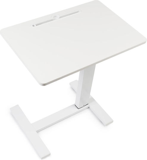 Măsuță Reglabilă pe Înălțime cu Ridicare Pneumatică și Roți – Blat de 60x40 Cm Înălțime 66–90 Cm Măsuță Laterală Pat Canapea Onuvio Alb