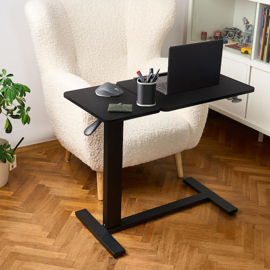 Height-adjustable Table Pneumatic Lift 80x40 Cm Two-part Top Tiltable + Foldable Storage Wheels 66–90 Cm C-shaped Base Bed Sofa Onuvio Black