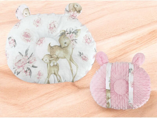 MimiNu Βρεφικό Μαξιλάρι Πλαγιοκεφαλίας Minky Pink, Sweet Deer Pink 23x30εκ.