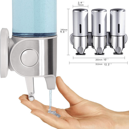 Dozator Triplu Pentru Săpun Șampon Balsam Instalare Fără Găurire Montat Pe Perete – Organizator Reîncărcabil 3 Sticle 450 Ml Oțel Inoxidabil Cârlige Duble Accesorii Baie – Dasbo