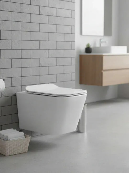 Siamp Монтирана на стена тоалетна Безръбрен с Стройна Капак Duroplast Софт Клоуз Бяла