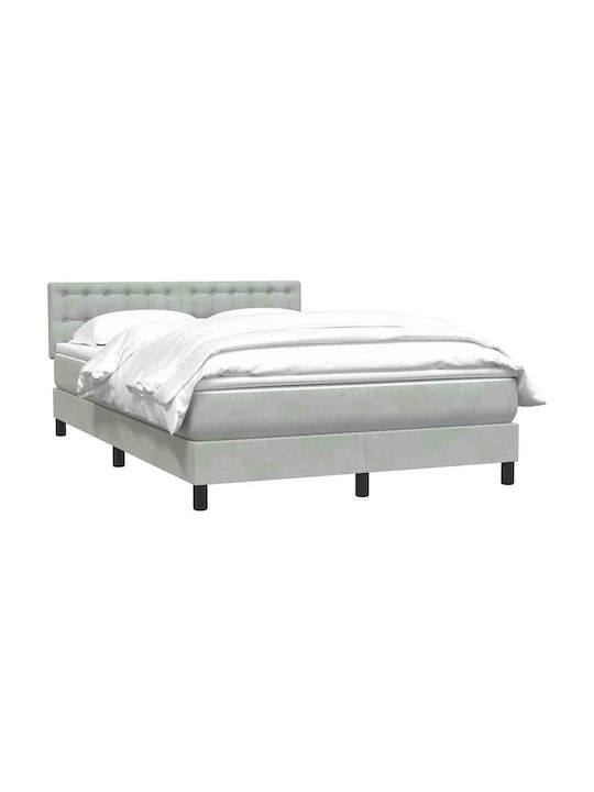 Boxspring Bed Double Upholstered with Fabric Light Gray with Slats & Mattress 160x210cm