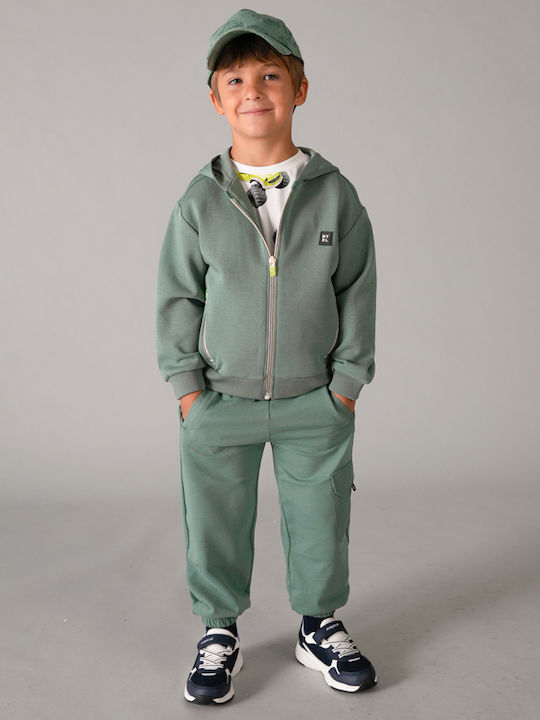 Kids Sweatshirt Cardigan with Hood and Pockets Green
