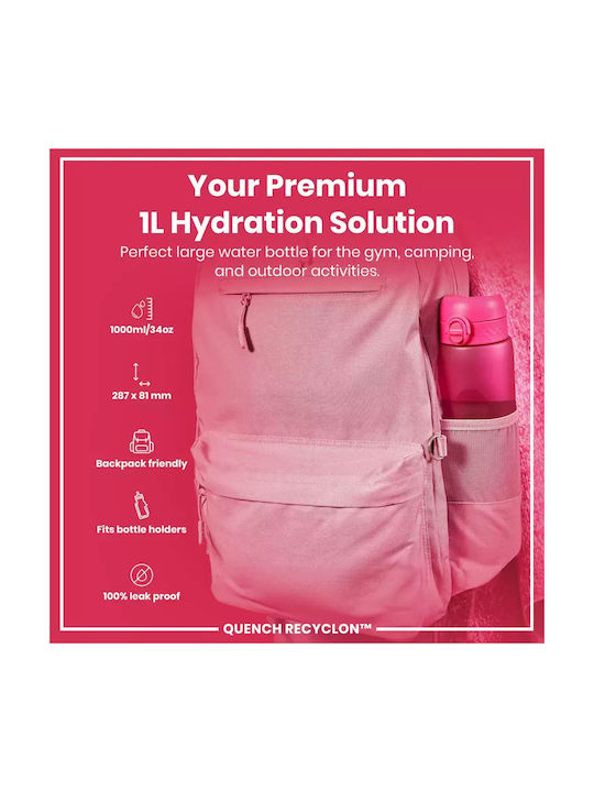 Ion8 Plastic Water Bottle 1000ml Pink