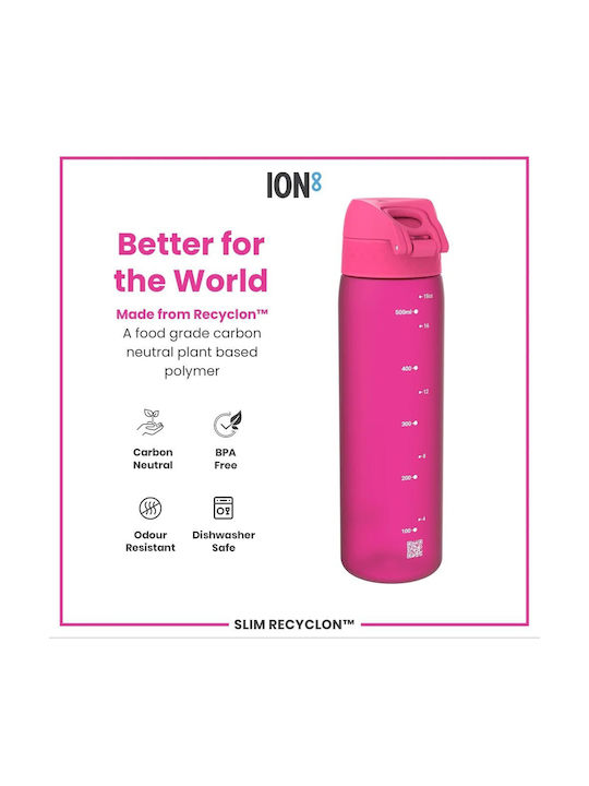 Ion8 Πλαστικό Παγούρι 600ml Ροζ
