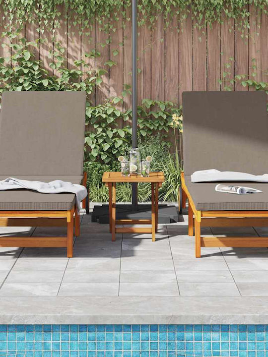Deckchair Wooden with Cushion & Wheels Brown with Table 3pcs 63x199x85cm.