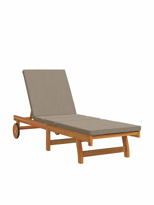 Deckchair Wooden with Cushion & Wheels Brown with Table 3pcs 63x199x85cm.