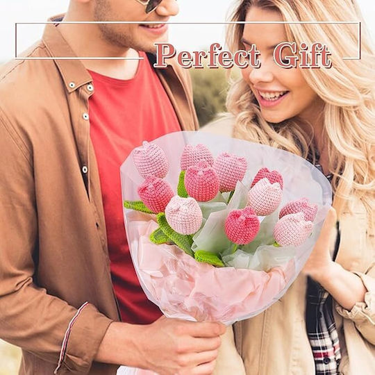 Komplet Für Anfänger Und Fortgeschrittene Bastelset Für Häkeln Verschiedenes Bastelbedarf Zubehör Faden Werkzeuge Anleitung Inklusive Dekoratives Modell Handgemachter Blumenstrauß Tulpen Rosa 38 X 26 Cm