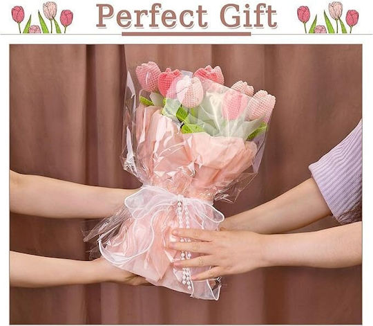 Komplet Für Anfänger Und Fortgeschrittene Bastelset Für Häkeln Verschiedenes Bastelbedarf Zubehör Faden Werkzeuge Anleitung Inklusive Dekoratives Modell Handgemachter Blumenstrauß Tulpen Rosa 38 X 26 Cm