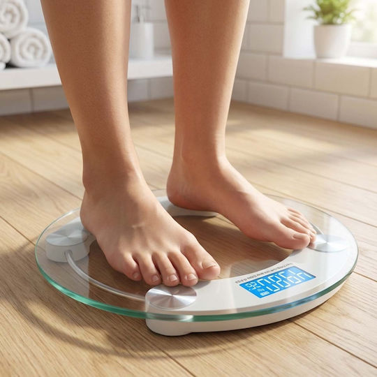 Avizar Electronic Scale Made Tempered Glass 180 Kg Round Shape Lcd Screen Transparent