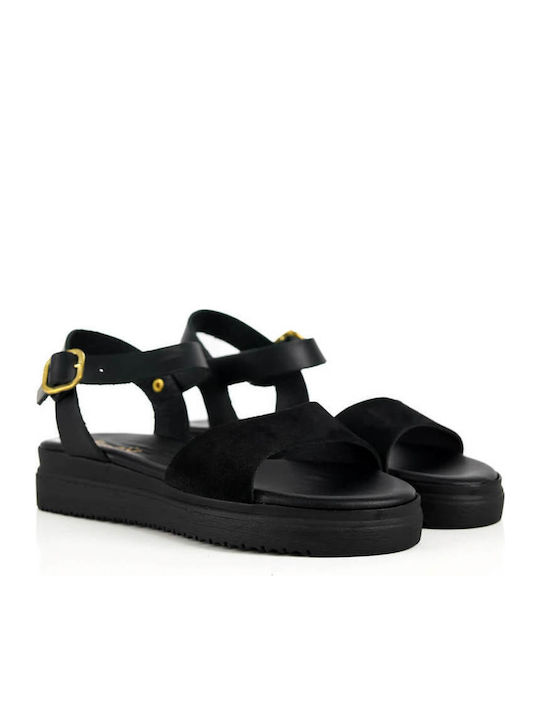 Μαύρα Ανατομικά Flatforms Συνδυασμό Υλικών
