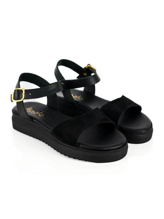 Μαύρα Ανατομικά Flatforms Συνδυασμό Υλικών